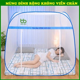 Mùng Tự Bung Đỉnh Vuông 1m8 x 2m - Loại 2 (Không Viền Chân)