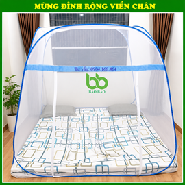 Mùng Tự Bung Đỉnh Vuông 1m8 x 2m - Loại 2 (Không Viền Chân)