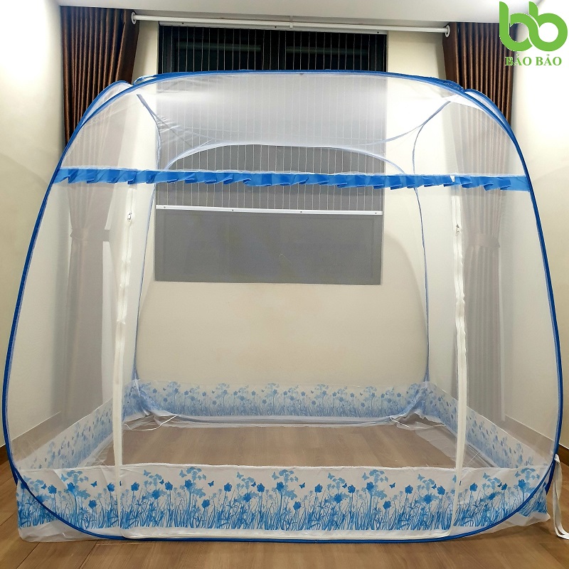 mùng chụp đỉnh vuông chân viền xanh